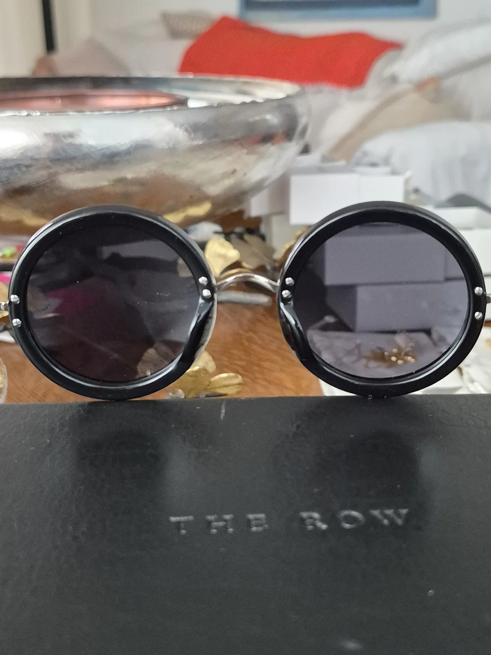 The Row Black Round Sunglasses with Silver Bridge